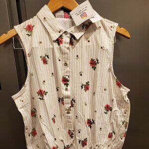 POLLY & ESTHER WHITE/GOLD SLEEVELESS TIE FRONT BLOUSE